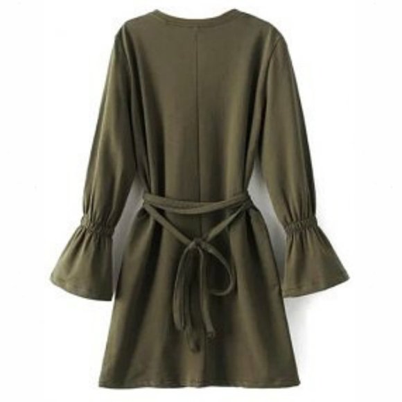 Zara Trafaluc Olive Bell Sleeve Sweater Dress - Picture 2 of 11